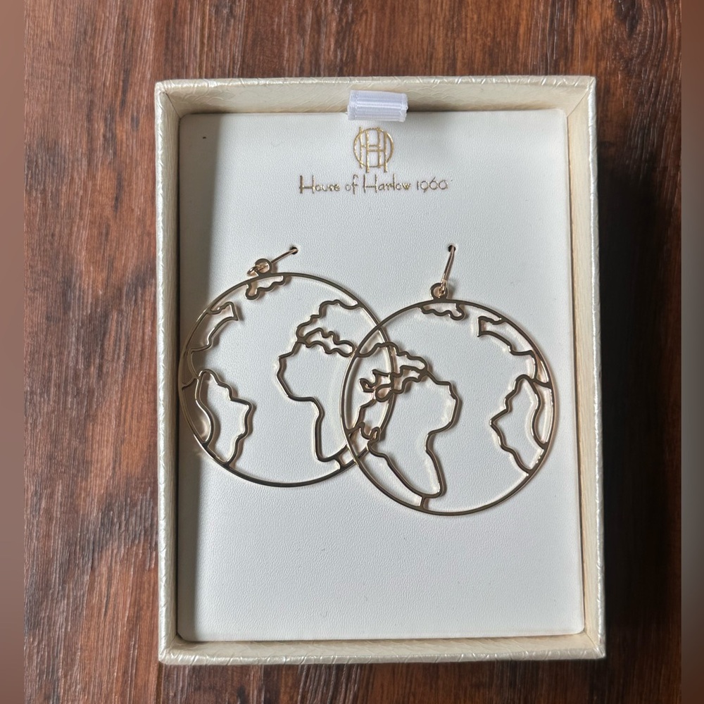 House of Harlow gold world map earrings
